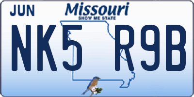 MO license plate NK5R9B