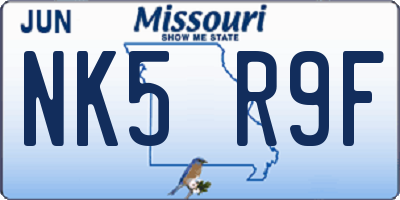MO license plate NK5R9F