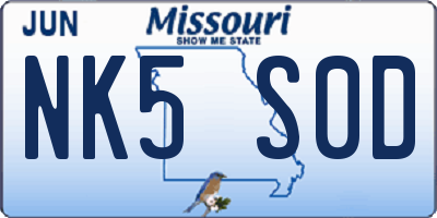 MO license plate NK5S0D
