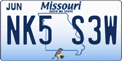 MO license plate NK5S3W