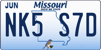 MO license plate NK5S7D