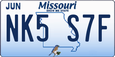 MO license plate NK5S7F