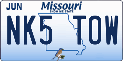 MO license plate NK5T0W