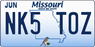 MO license plate NK5T0Z