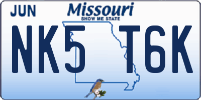 MO license plate NK5T6K
