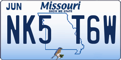 MO license plate NK5T6W