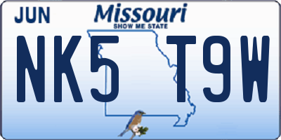 MO license plate NK5T9W