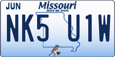 MO license plate NK5U1W