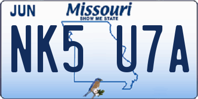 MO license plate NK5U7A