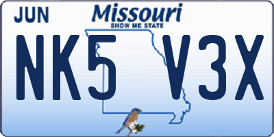 MO license plate NK5V3X