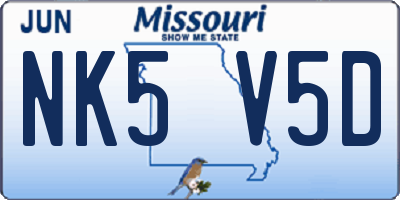 MO license plate NK5V5D