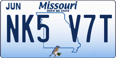 MO license plate NK5V7T