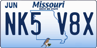 MO license plate NK5V8X