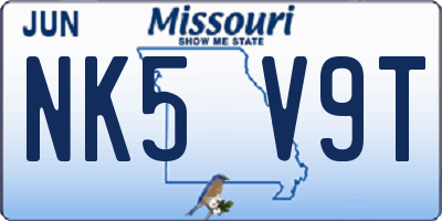 MO license plate NK5V9T