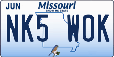 MO license plate NK5W0K