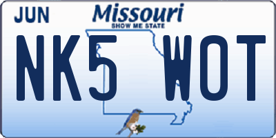 MO license plate NK5W0T