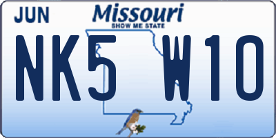 MO license plate NK5W1O