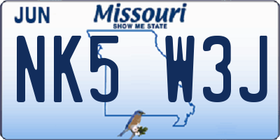 MO license plate NK5W3J