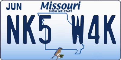 MO license plate NK5W4K