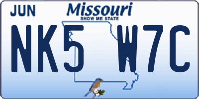 MO license plate NK5W7C