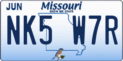 MO license plate NK5W7R