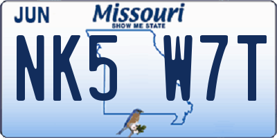 MO license plate NK5W7T
