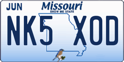 MO license plate NK5X0D