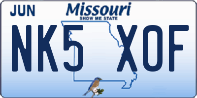 MO license plate NK5X0F