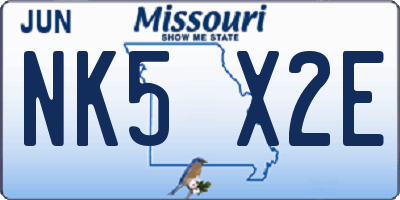 MO license plate NK5X2E