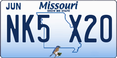 MO license plate NK5X2O