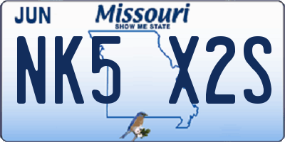MO license plate NK5X2S