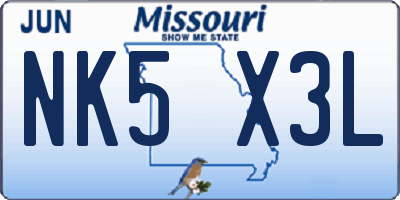MO license plate NK5X3L