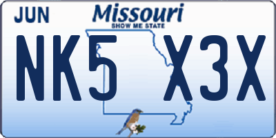 MO license plate NK5X3X
