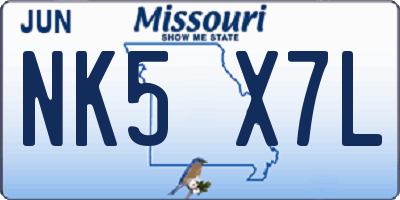MO license plate NK5X7L