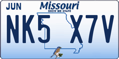 MO license plate NK5X7V