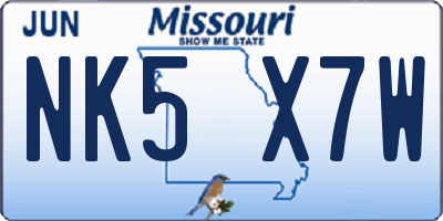 MO license plate NK5X7W
