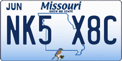MO license plate NK5X8C