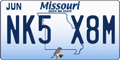 MO license plate NK5X8M