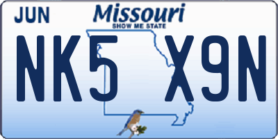 MO license plate NK5X9N
