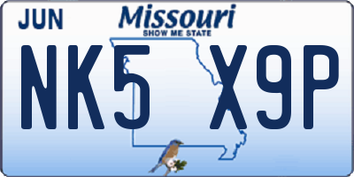 MO license plate NK5X9P