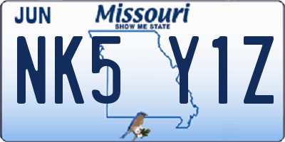 MO license plate NK5Y1Z