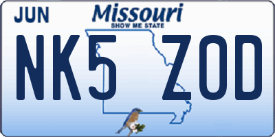MO license plate NK5Z0D