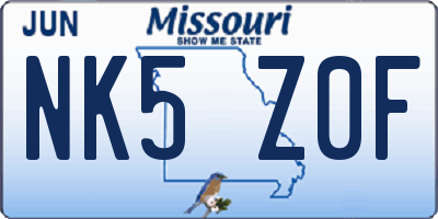MO license plate NK5Z0F