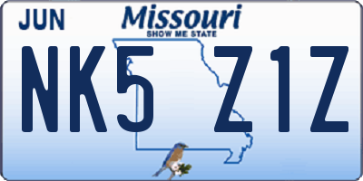 MO license plate NK5Z1Z