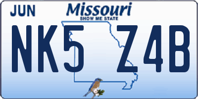 MO license plate NK5Z4B