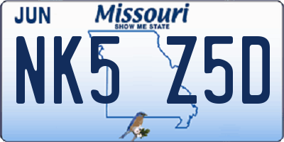 MO license plate NK5Z5D