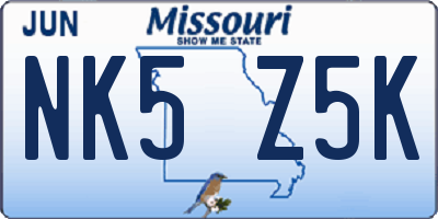 MO license plate NK5Z5K