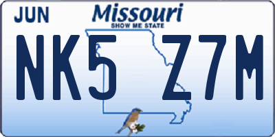 MO license plate NK5Z7M