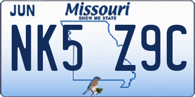 MO license plate NK5Z9C