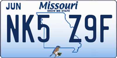 MO license plate NK5Z9F